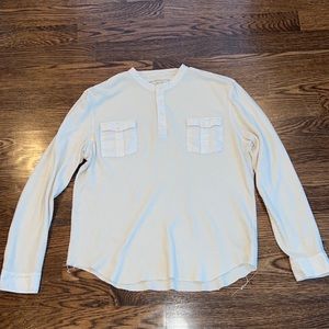 John Varvatos Men’s Waffle Pullover Henley Long Sleeve Shirt Large Cream White